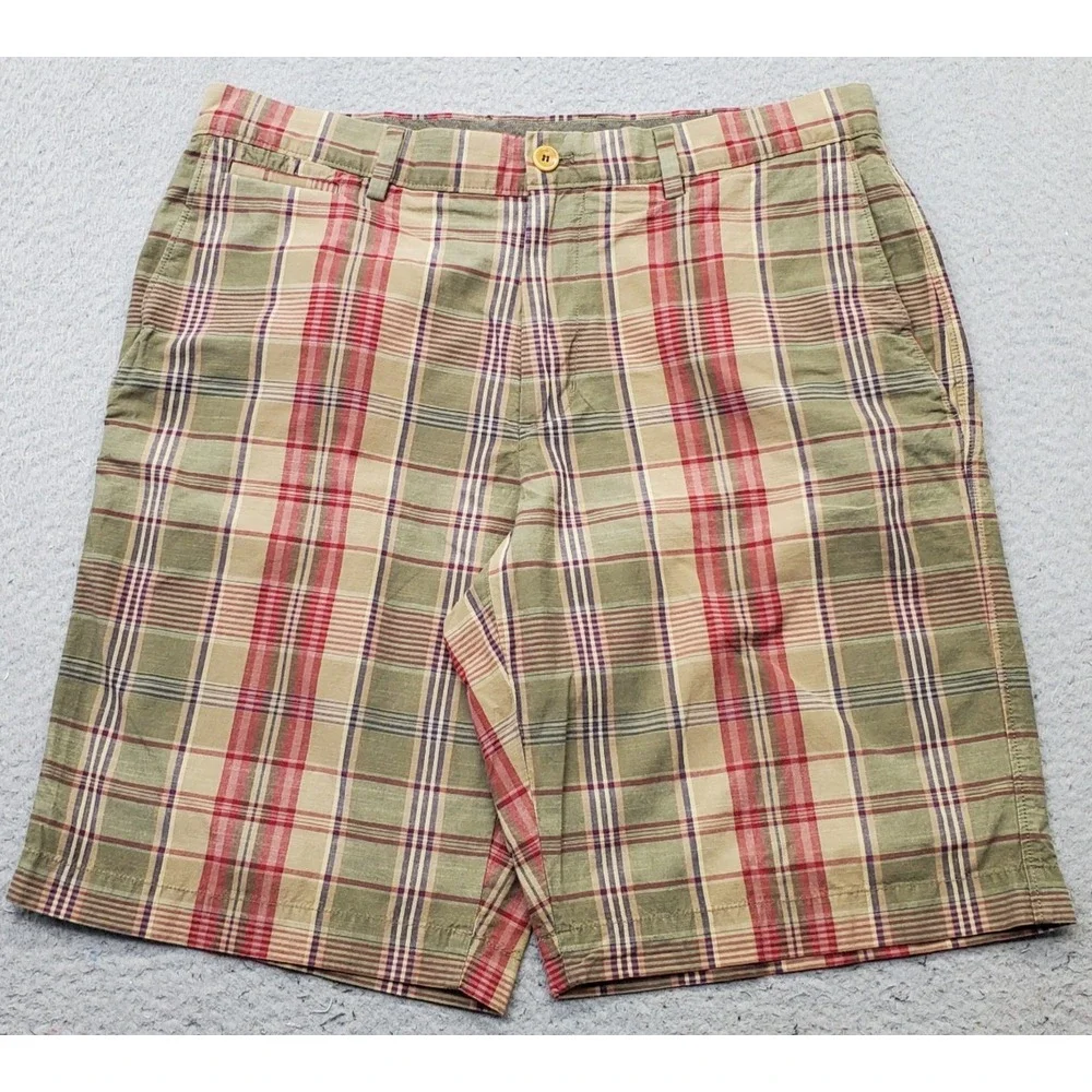 Banana Republic Chino Shorts Mens 30 Multicolor Plaid Slash Pocket Flat Front
